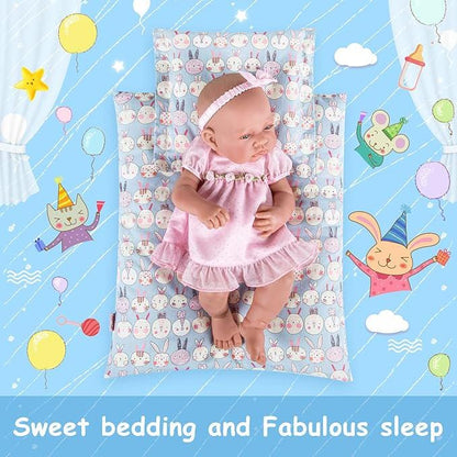 Grey Bunny Doll Feeding Set, Nursery Bag, 9 pcs (Doll Not Included)