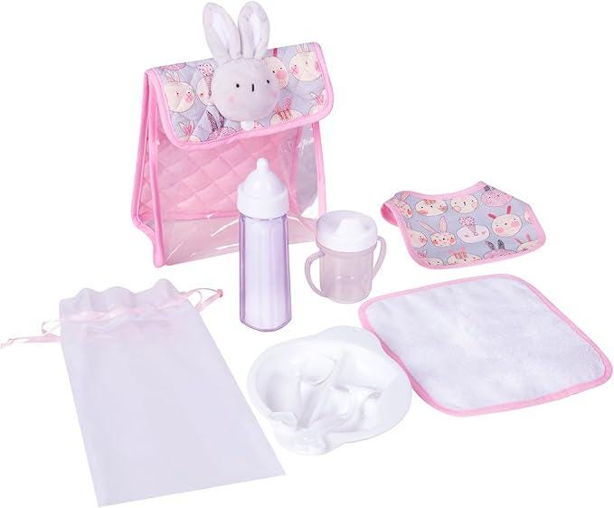 Grey Bunny Doll Feeding Set, Nursery Bag, 9 pcs (Doll Not Included)